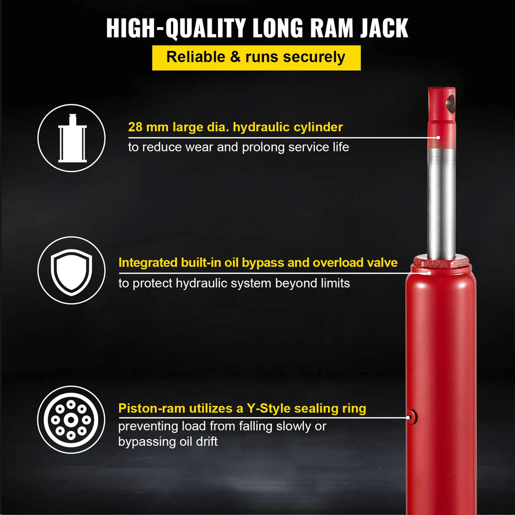 Hydraulic Long Ram Jack 8 Tons/17363 lbs Clevis Base Manual Cherry Picker for Garage/Shop Cranes Engine Lift Hoist Red