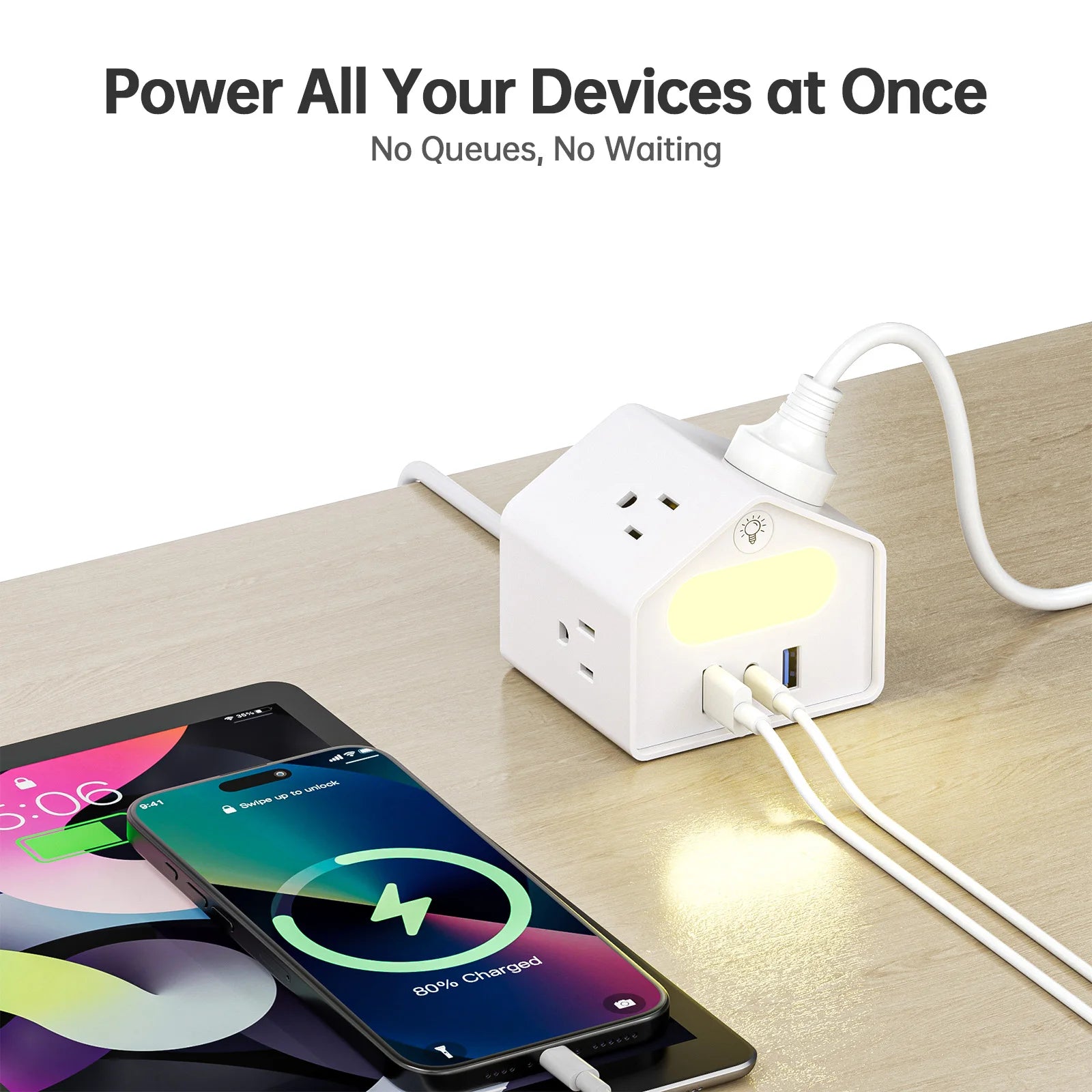 US-standard mini socket with PD18W fast charging, new and creative socket design, 2-meter extension cord, suitable for office,
