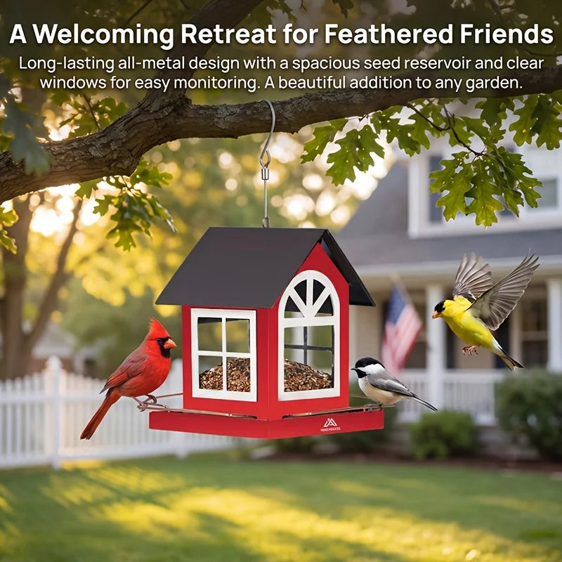 Outdoor Bird Feeder, Large Capacity Hanging Bird Feeder for Wild Birds, Attracts Chickadees Hummingbirds Goldfinches Cardinals Finches Sparrows, Rustic Metal Decorative Birdfeeder, Gift for Bird Lovers Women Men, Mother'S Day