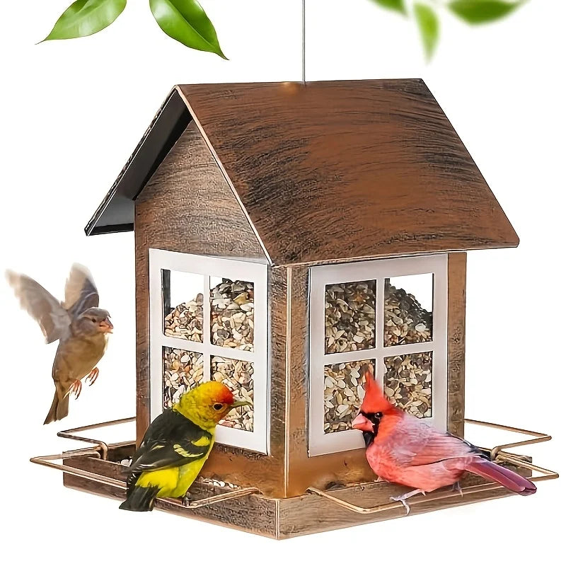 Outdoor Bird Feeder, Large Capacity Hanging Bird Feeder for Wild Birds, Attracts Chickadees Hummingbirds Goldfinches Cardinals Finches Sparrows, Rustic Metal Decorative Birdfeeder, Gift for Bird Lovers Women Men, Mother'S Day