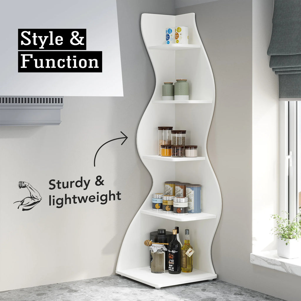 Corner Shelf, Modern 5-Tier Wall Corner Bookshelf, Stylish Corner Small Bookcase Storage Rack Plant Stand