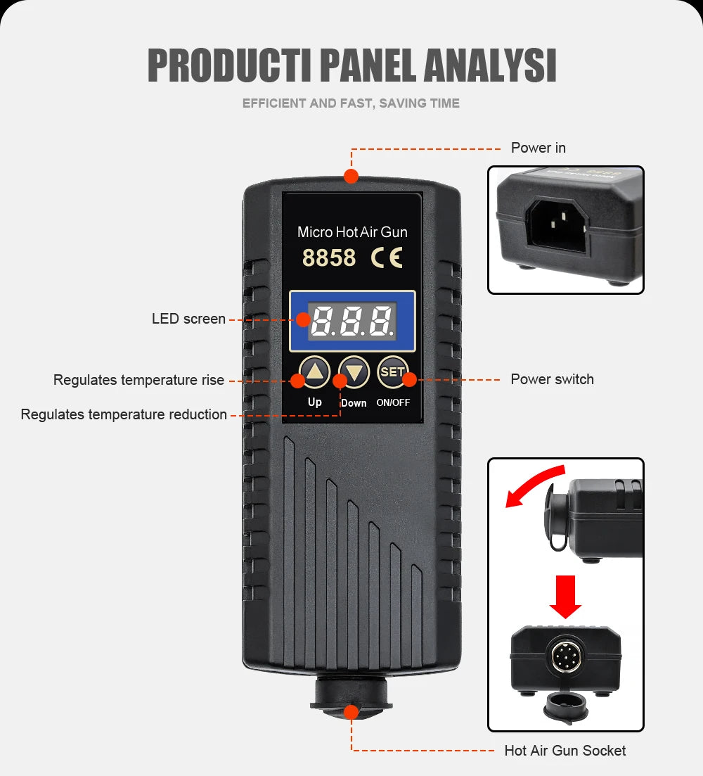 JCD 8858 Micro Hot Air Gun 750W Rework Soldering Station LCD Digital 110V Heat Gun