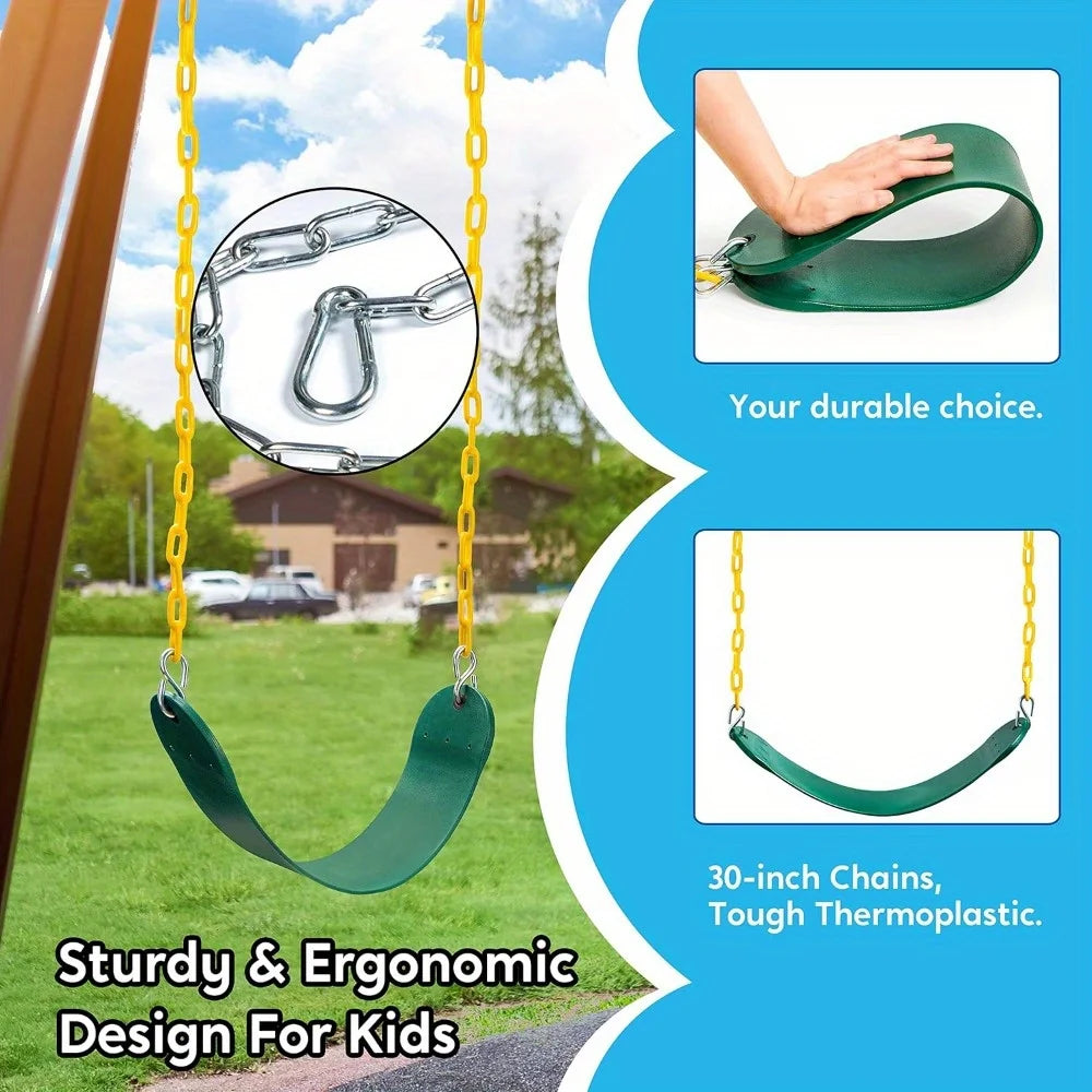 2 Pack Green Swing Seats Heavy Duty with 66" Chain Swing Set with Snap Hooks for Kids Outdoor Play Playground