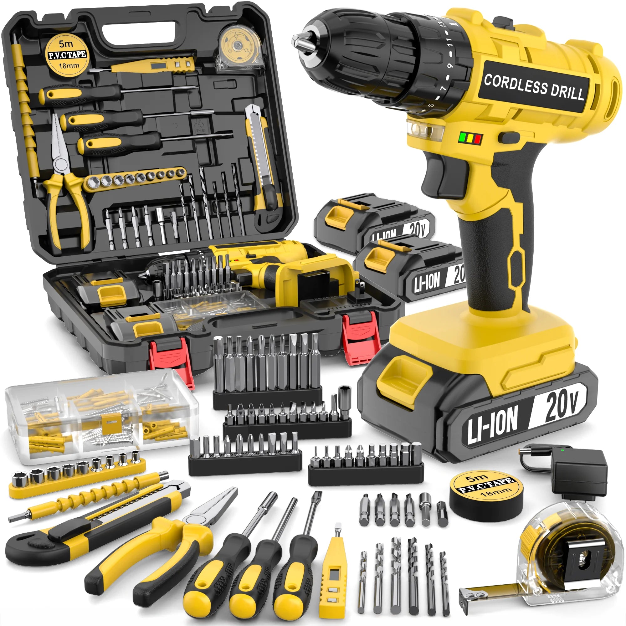 45N.M Electric Screwdriver 20+3 Household DIY Impact Drill LED Two Speed Electric Drilling Tool  20V Battery