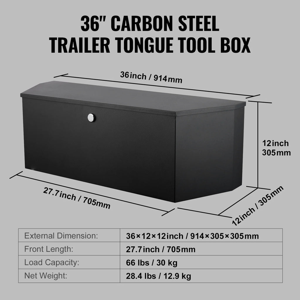 Trailer Tongue Box, Aluminum Alloy Diamond Plate Tongue Box Tool Chest, Heavy Duty Trailer Box Storage for Pickup Truck