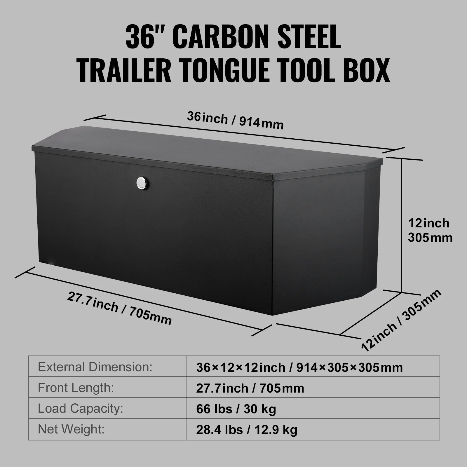 Trailer Tongue Box, Aluminum Alloy Diamond Plate Tongue Box Tool Chest, Heavy Duty Trailer Box Storage for Pickup Truck