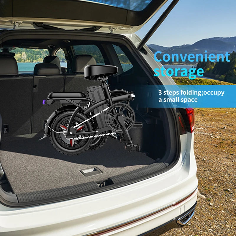400W Foldable Electric Bike for Adults, 19 MPH, Long Range, 14" All-Terrain Tires, Dual Brakes,