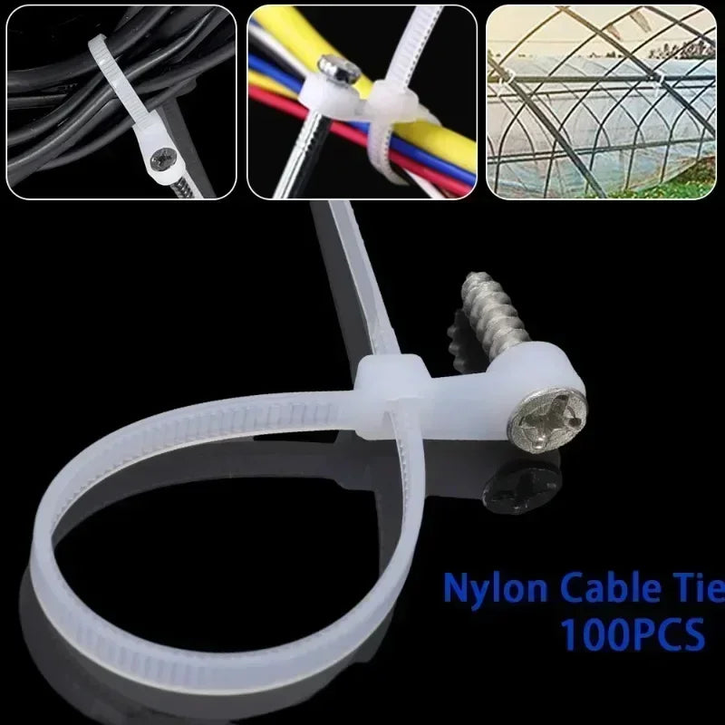 Nylon Cable Ties with Screw Hole Mount Self Locking Loop Wrap Bundle Ties Strap DIY Office Cables Wire Fasten Organizer