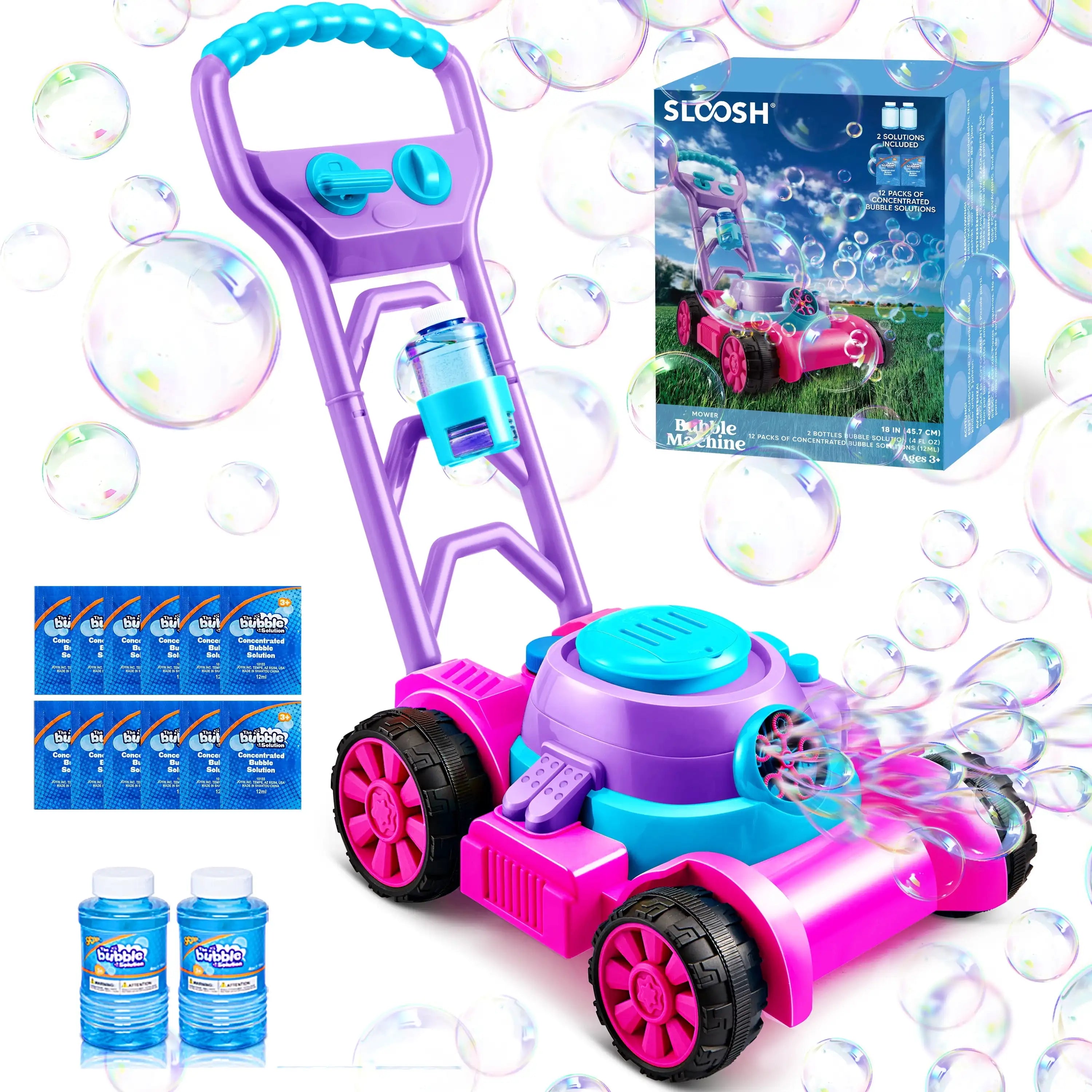 Bubble Lawn Mower Bubble Machine Summer Outdoor Toys Pink Bubble Blower for Kids 3-6 Birthday Gifts