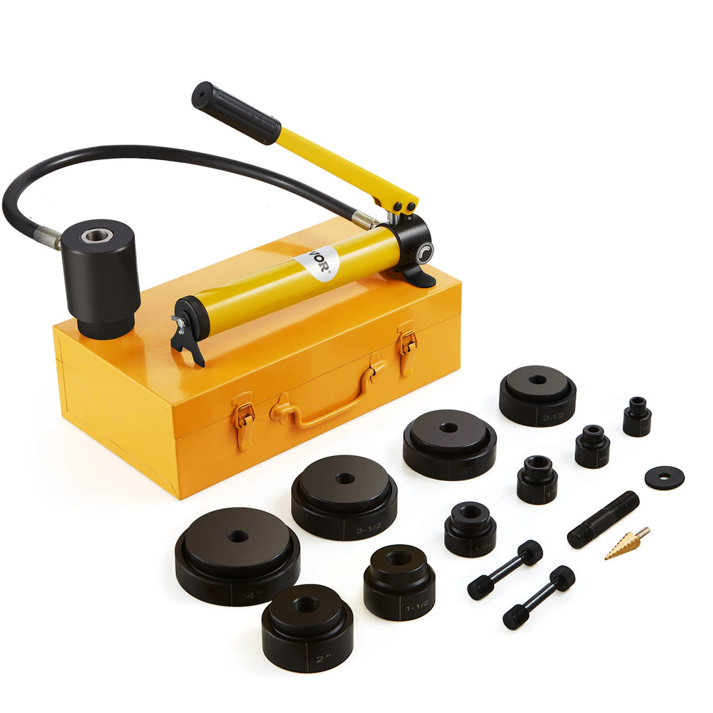 15Ton Hydraulic Knockout Punch Driver Kit 1/2"-4" 10 Dies Carbon Steel Sheet Hole Opener Repair Tool