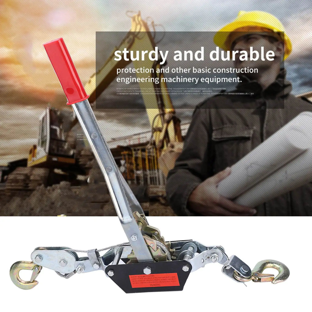 2/4T Wire Rope Hand Power Puller Tighten Tool Gear Winch Puller Industry Mini Tightener Double Hook Lifting Tool Padded Grip