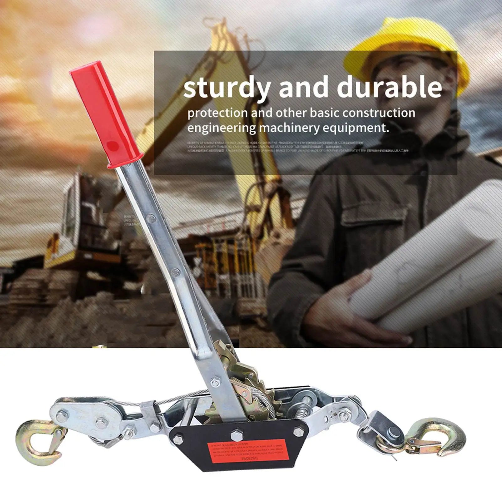 2/4T Wire Rope Hand Power Puller Tighten Tool Gear Winch Puller Industry Mini Tightener Double Hook Lifting Tool Padded Grip