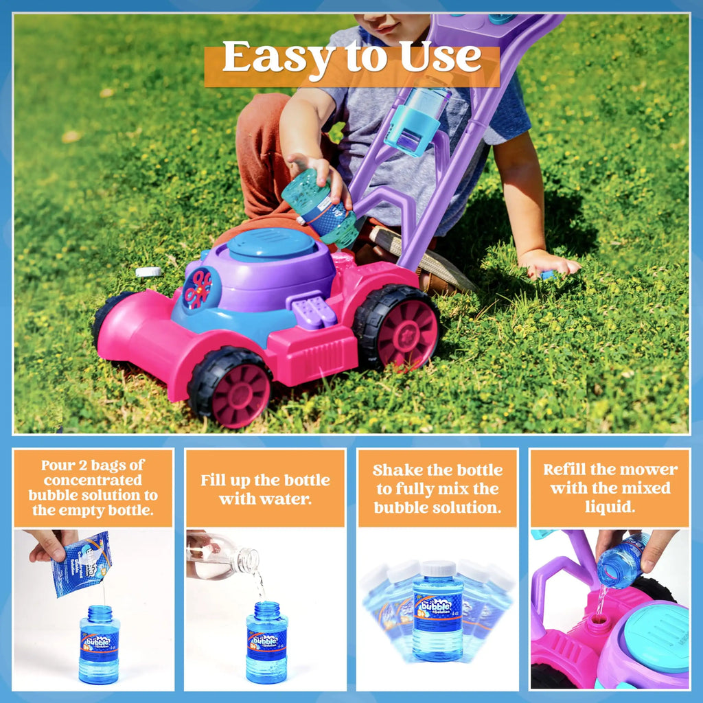 Bubble Lawn Mower Bubble Machine Summer Outdoor Toys Pink Bubble Blower for Kids 3-6 Birthday Gifts