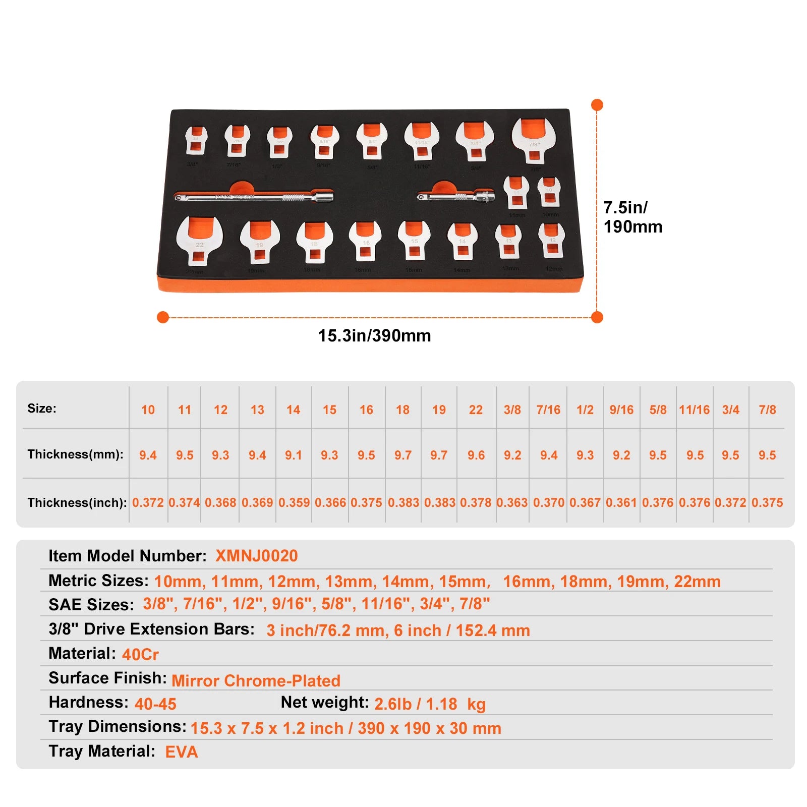 14/15/20/24PCs Crowfoot Wrench Set 1/2" 3/8" Drive Crows Foot Wrench Set CR-MO Steel Crowfoot Wrench Set