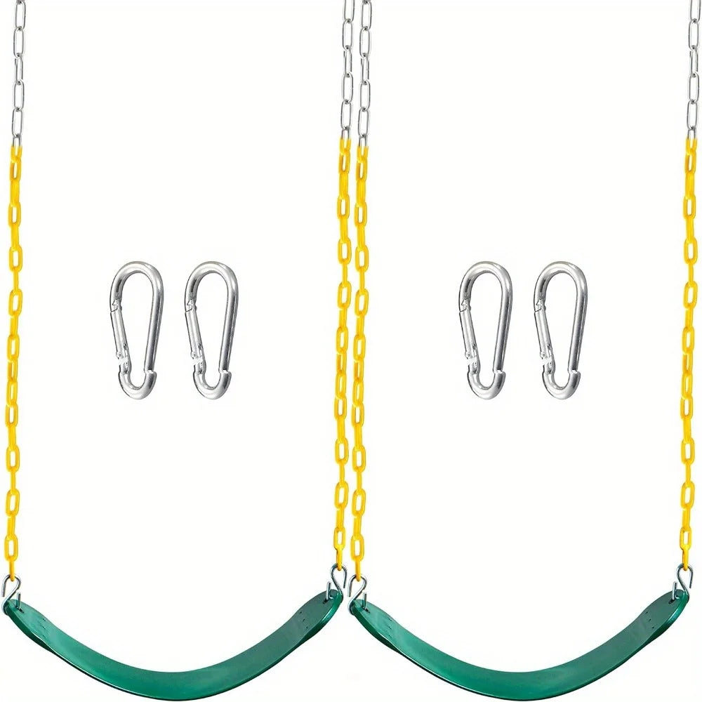 2 Pack Green Swing Seats Heavy Duty with 66" Chain Swing Set with Snap Hooks for Kids Outdoor Play Playground