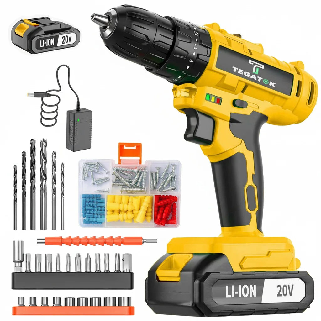 45N.M Electric Screwdriver 20+3 Household DIY Impact Drill LED Two Speed Electric Drilling Tool  20V Battery