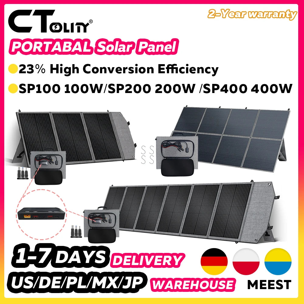 400W 200W 100W Portable Solar Panel, Foldable Solar Power System for Solar Generator, Camping, RV Travel, 23% High Effic