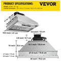 Built-in Range Hood 800/900CFM 3/4-Speed 30/36 Inch Stainless Steel with LED Lights Baffle Filters Ducted Convertible