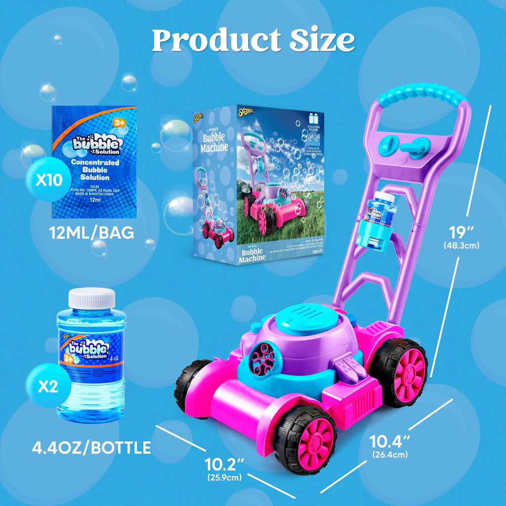 Bubble Lawn Mower Bubble Machine Summer Outdoor Toys Pink Bubble Blower for Kids 3-6 Birthday Gifts