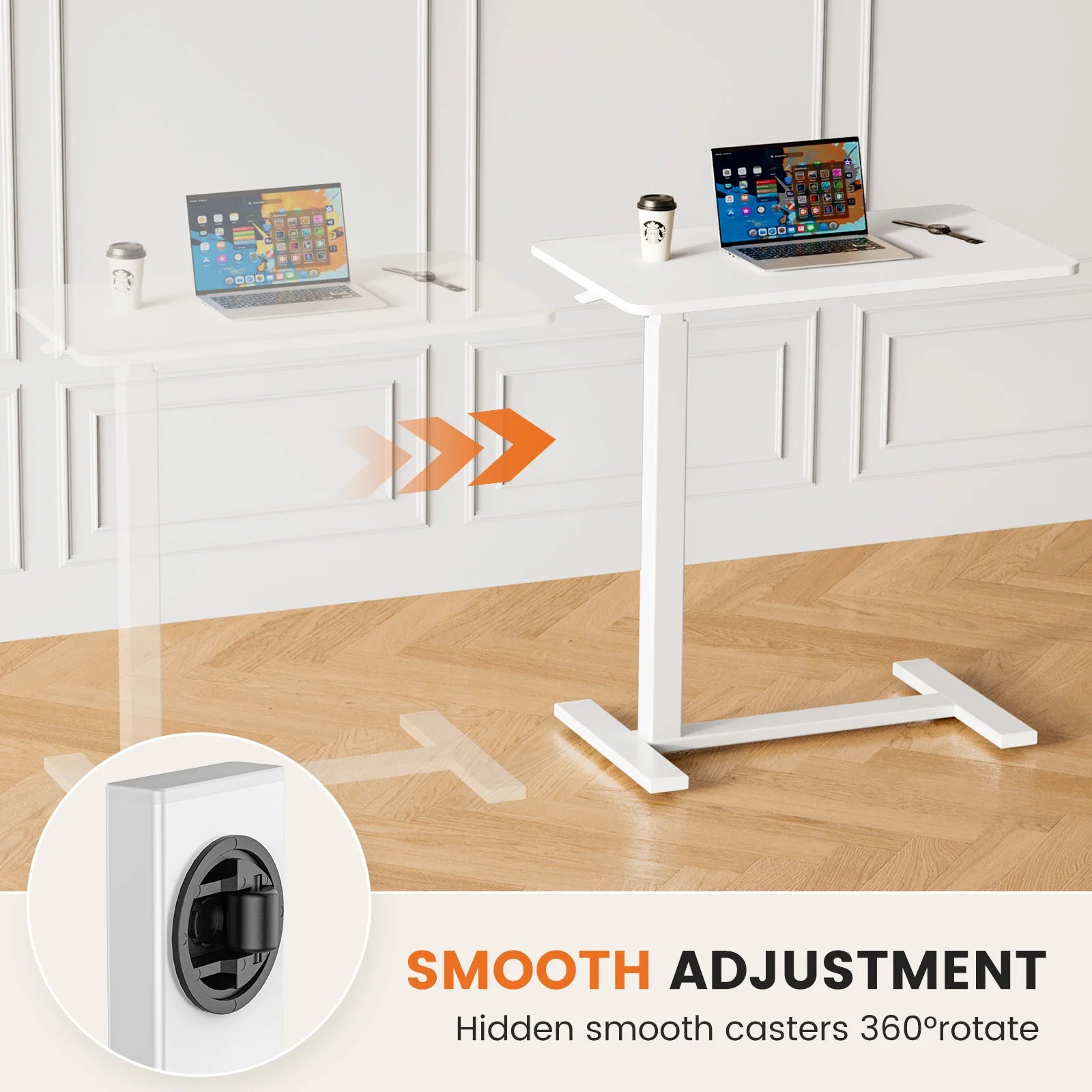 Overbed Bedside Sofa Table with Hidden Wheels Adjustable Height Home Use Bed Table Laptop Mobile Standing Desk For Bedroom