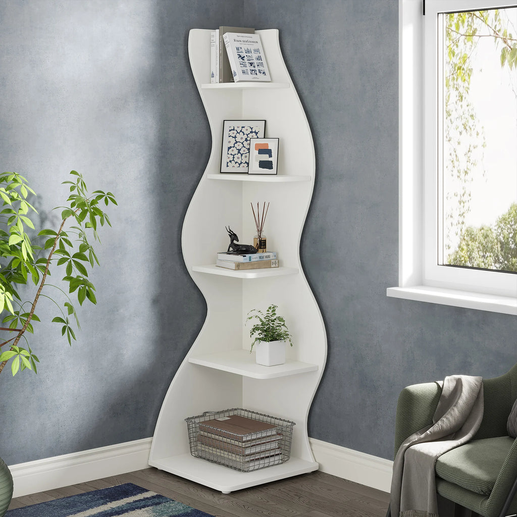 Corner Shelf, Modern 5-Tier Wall Corner Bookshelf, Stylish Corner Small Bookcase Storage Rack Plant Stand