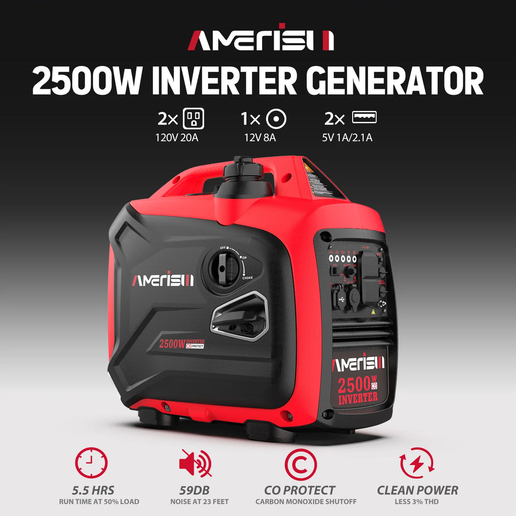 Super Quiet 2500 Watt Gas Powered Portable Inverter Generator with CO Sensor - Ideal for Home Use, Camping, and Outdoor