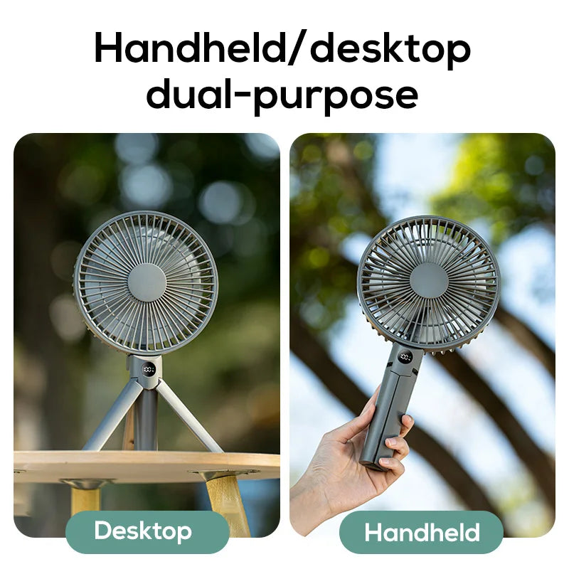 Portable Handheld Rechargeable Fan LED Digital Display 180°Adjustable Fan 4 Speed Tripod Fan