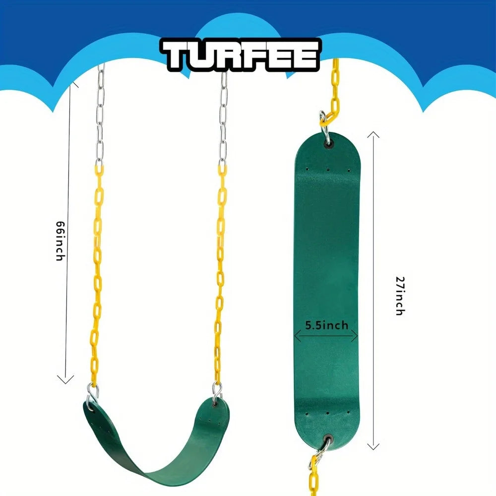 2 Pack Green Swing Seats Heavy Duty with 66" Chain Swing Set with Snap Hooks for Kids Outdoor Play Playground