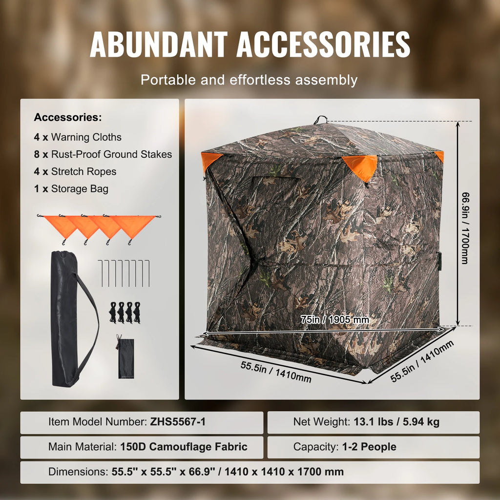 Hunting Blind  270° See Through Ground Blind 1-2 Person for Hunting  See Through Mesh for Turkey and Deer Hunting