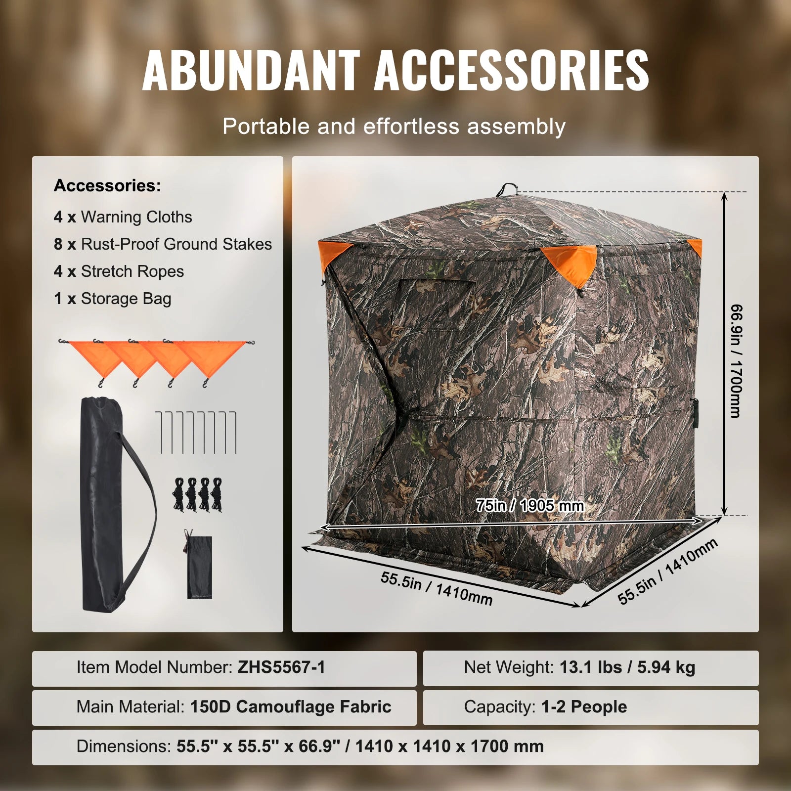 Hunting Blind  270° See Through Ground Blind 1-2 Person for Hunting  See Through Mesh for Turkey and Deer Hunting