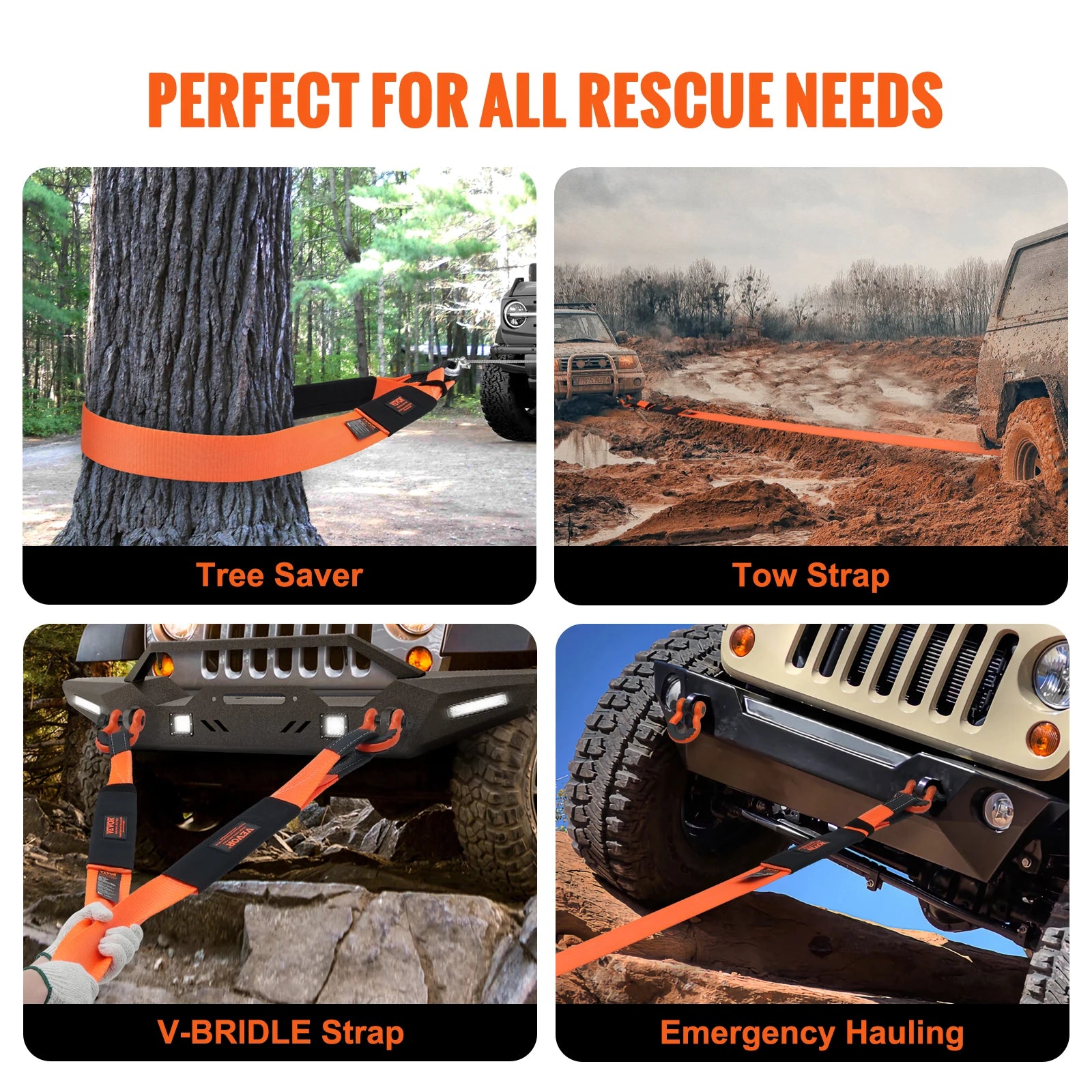 8/20/30ftCar Tow Cable Trailer Towing Pull Rope 2/3/4inWinch Line Extension Strap for Van Road Recovery Car Accessories