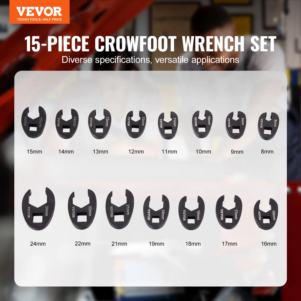 14/15/20/24PCs Crowfoot Wrench Set 1/2" 3/8" Drive Crows Foot Wrench Set CR-MO Steel Crowfoot Wrench Set