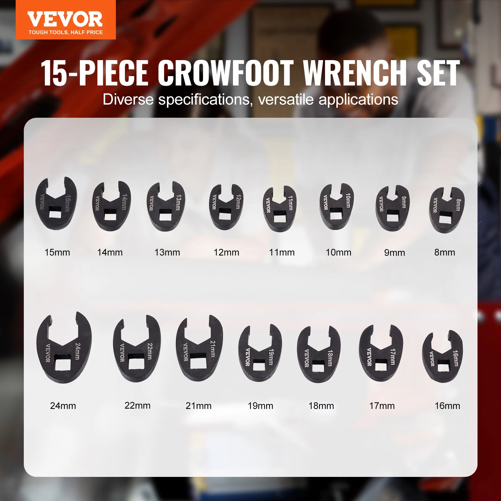 14/15/20/24PCs Crowfoot Wrench Set 1/2" 3/8" Drive Crows Foot Wrench Set CR-MO Steel Crowfoot Wrench Set