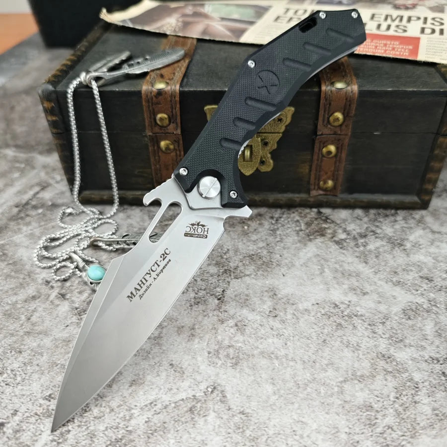 Heavy-duty Folding Knife HOKC D2 Blade G10 Handle Multi-functional Cutting Knife for Survival Emergencies and Daily Use