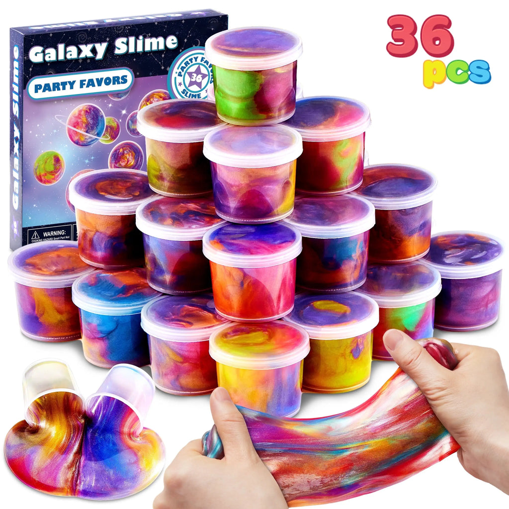 36 Pcs Galaxy Slime Cup Party Favors Stretchy Non-Sticky Safe for Classroom Reward Birthday Party Supplies