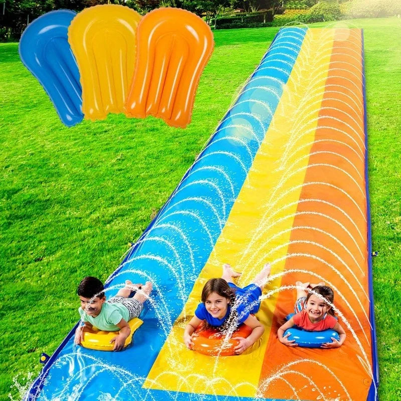 22.5ft Lawn Triple Water Slide with 3 BodyBoards Water Summer Toy with Build in Advanced Sprinkler for Backyard Summer Fun
