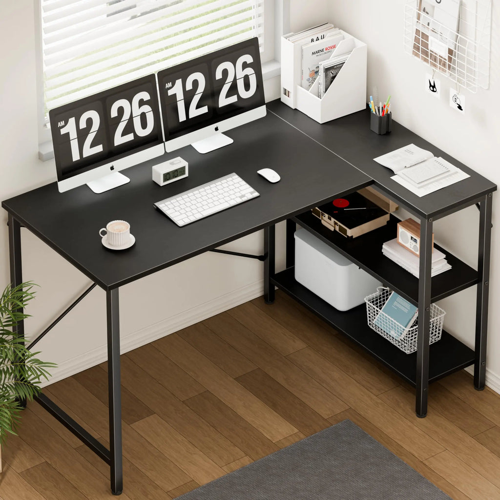 L Shaped Desk 47 Inch Computer Desk Gaming Furniture Corner Desks Home Office PC Table with Reversible Storage Shelves