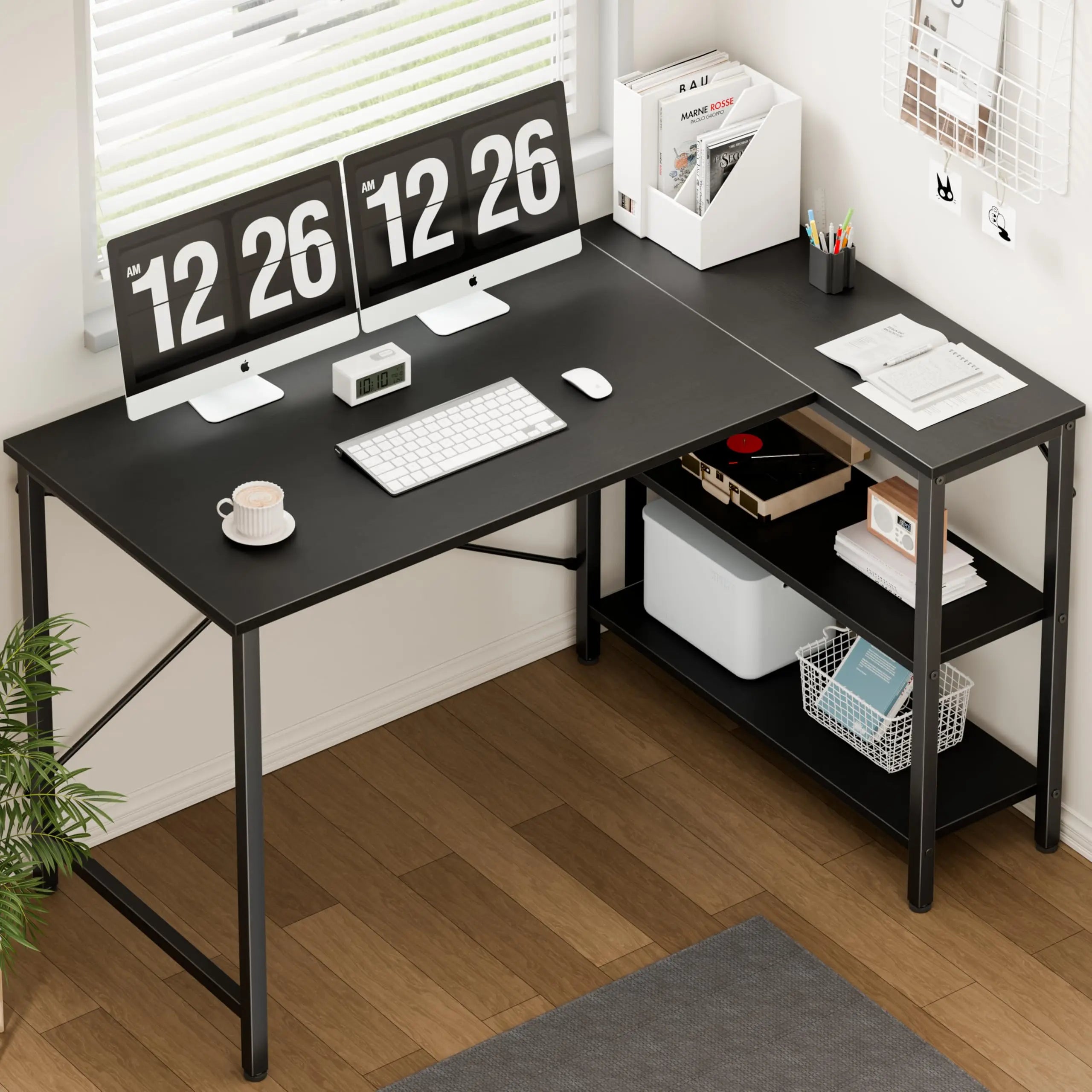 L Shaped Desk 47 Inch Computer Desk Gaming Furniture Corner Desks Home Office PC Table with Reversible Storage Shelves