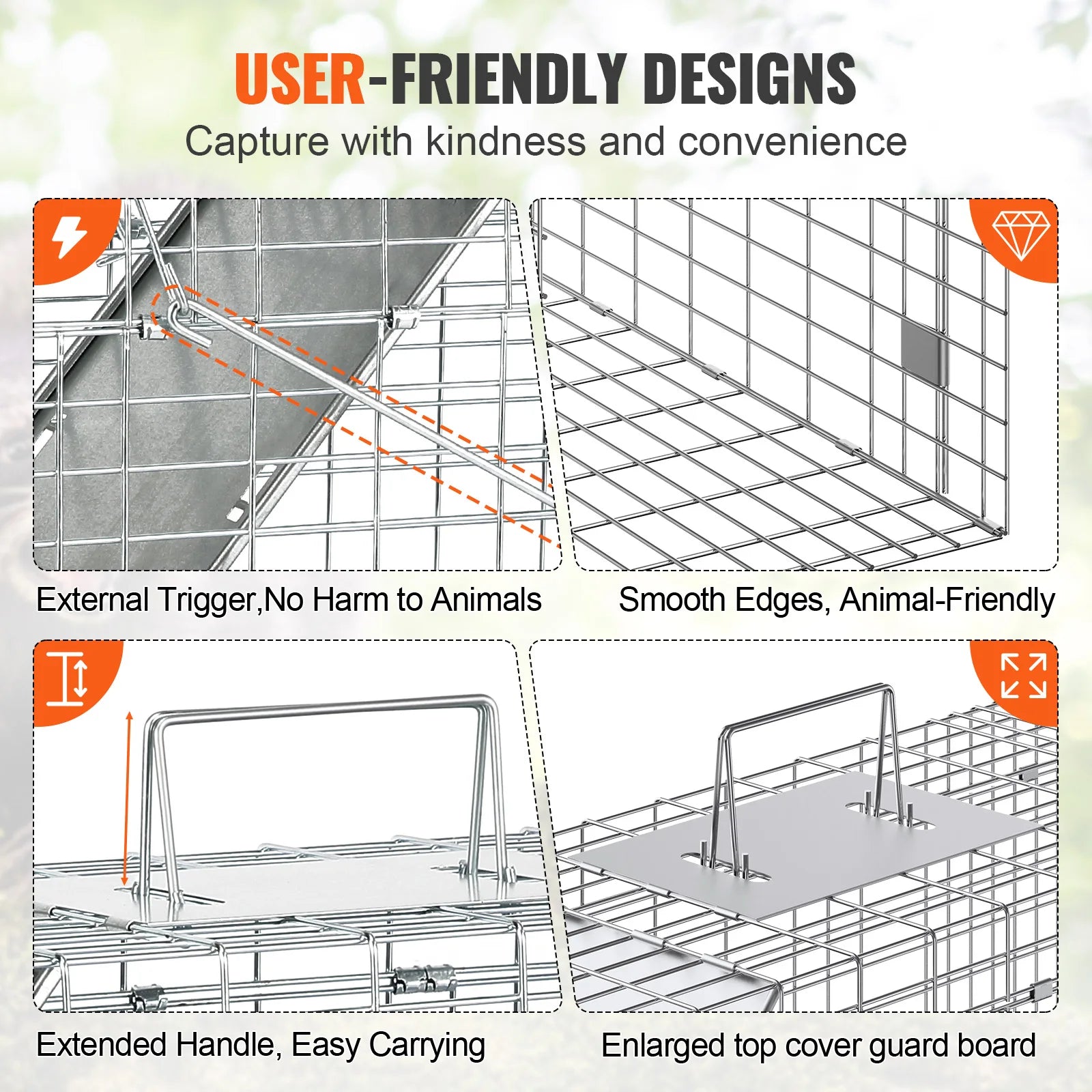Live Animal Cage Trap Humane Cat Trap Galvanized Iron Folding Animal Trap with Handle for Rabbits Stray Cats Squirrels