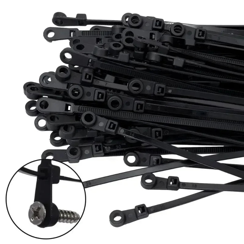 Nylon Cable Ties with Screw Hole Mount Self Locking Loop Wrap Bundle Ties Strap DIY Office Cables Wire Fasten Organizer