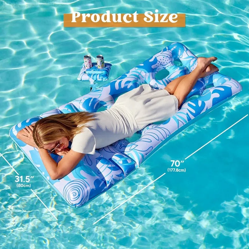 Adjustable Backrest Pool Floats-Tropical Leaves Pool Lounger Floaties Adults with Cup Holders Inflatable Tanning Float