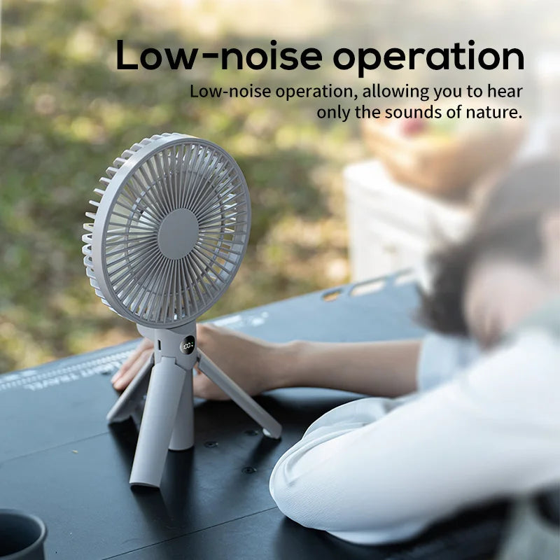 Portable Handheld Rechargeable Fan LED Digital Display 180°Adjustable Fan 4 Speed Tripod Fan