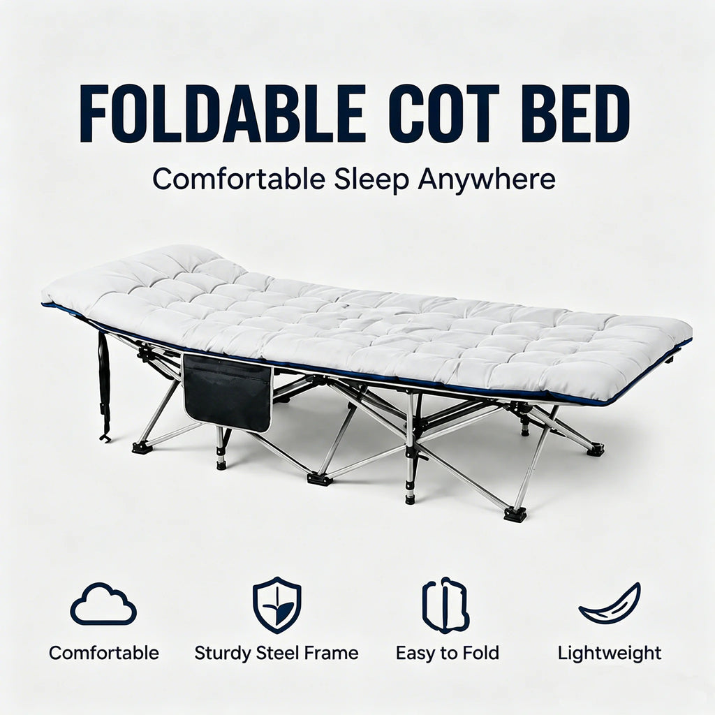 Portable Foldable Camping Cot with Thick Padded Mattress Comfortable Sleeping Bed with Sturdy Frame Compact Folding Guest Bed for Adults Easy Storage and Carrying for Outdoor Camping Travel Office Nap Patio Bedroom and Home U