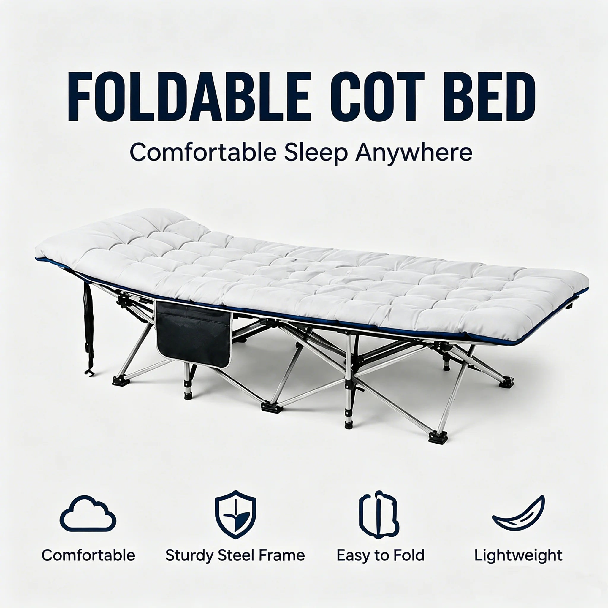 Portable Foldable Camping Cot with Thick Padded Mattress Comfortable Sleeping Bed with Sturdy Frame Compact Folding Guest Bed for Adults Easy Storage and Carrying for Outdoor Camping Travel Office Nap Patio Bedroom and Home U