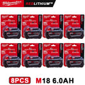 M18-6.0 100% original 2 PCS 18V Milwaukee brand 48-11-1860 6.0 AH Batteries M18 XC18 48-11-1860 New In Pack portable tools