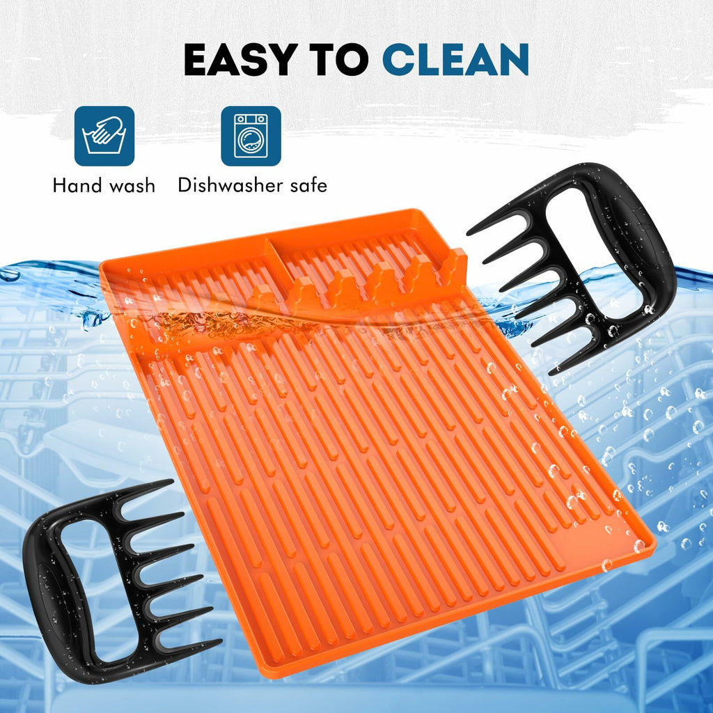 Glesalw Silicone Griddle Tool Mat & Meat Shredder Claws BBQ Set Orange