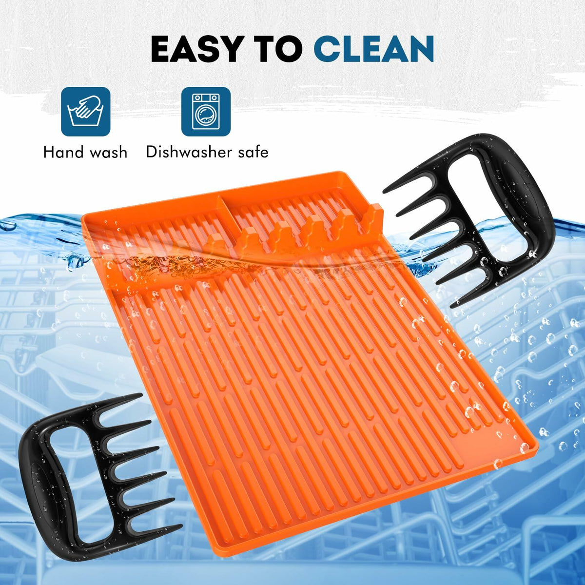 Glesalw Silicone Griddle Tool Mat & Meat Shredder Claws BBQ Set Orange